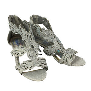 Bella Hanna Heels Shoes sz 5.5 Gray Silver Sparkle Jewels Wedding Cocktail Prom